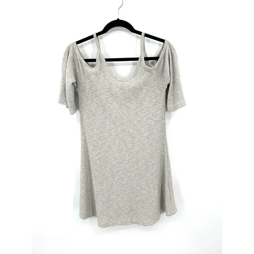 PROMESA Gray Ribbed Cold Shoulder Stretch Mini Dress Size Medium